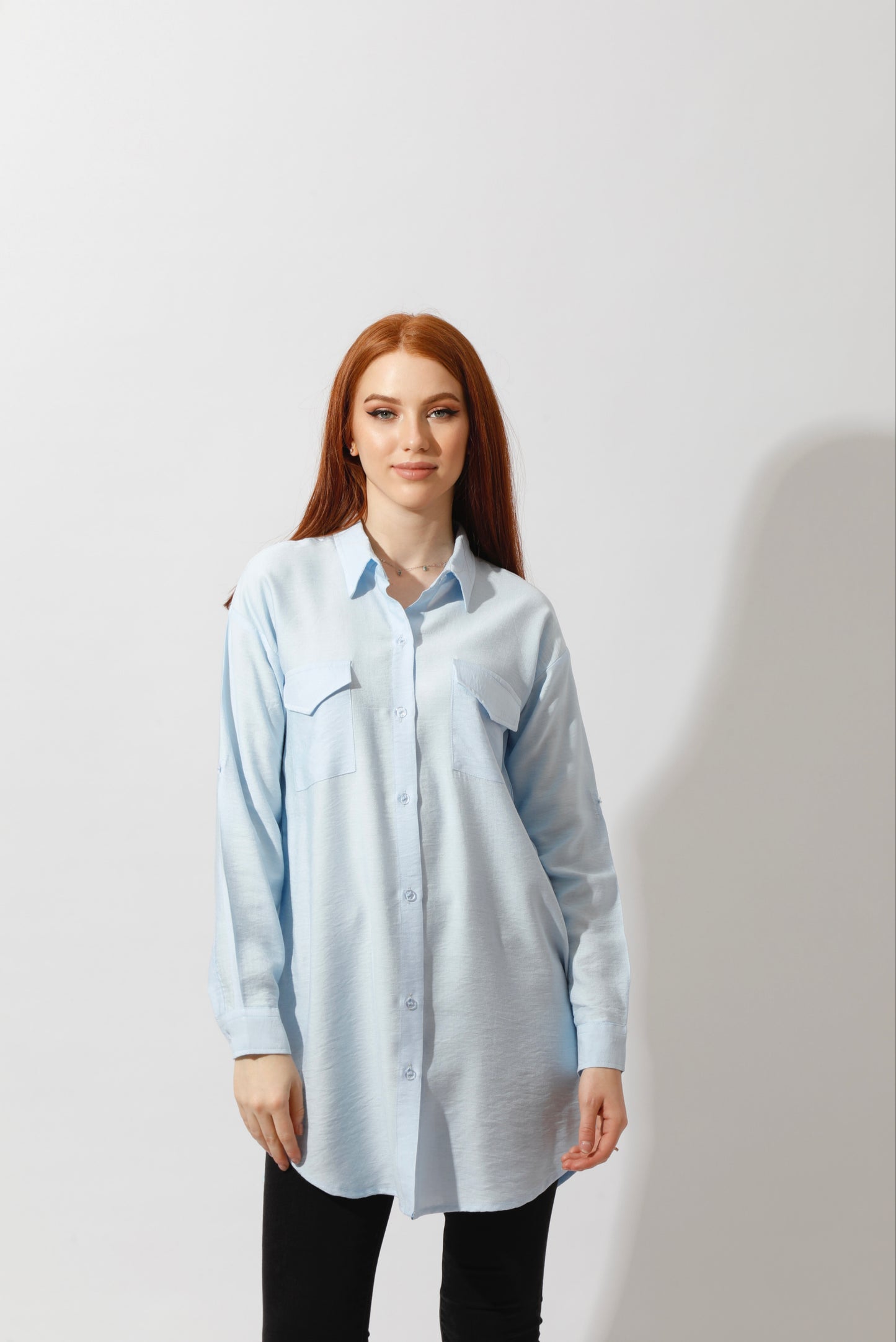 Linen Women's Blouse with Long Sleeves and Two Pockets - EMY & ROSE Boutique
