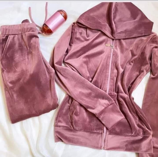 Home Wear - Night Wear - Velvet Set- 2 pieces with Hoodie