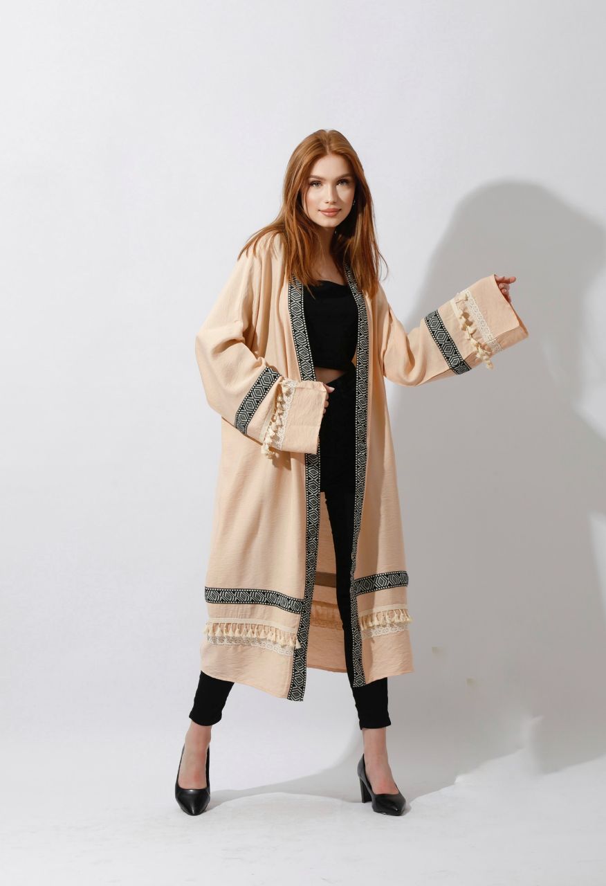 Lenin Short Kaftan with Oversized Fit and Chic Accessories Details - Made of Lightweight Cotton - EMY & ROSE Boutique