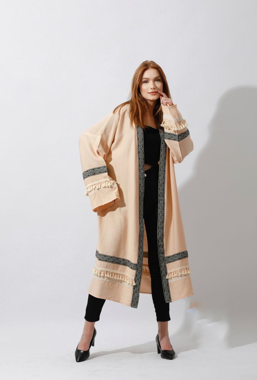 Lenin Short Kaftan with Oversized Fit and Chic Accessories Details - Made of Lightweight Cotton - EMY & ROSE Boutique