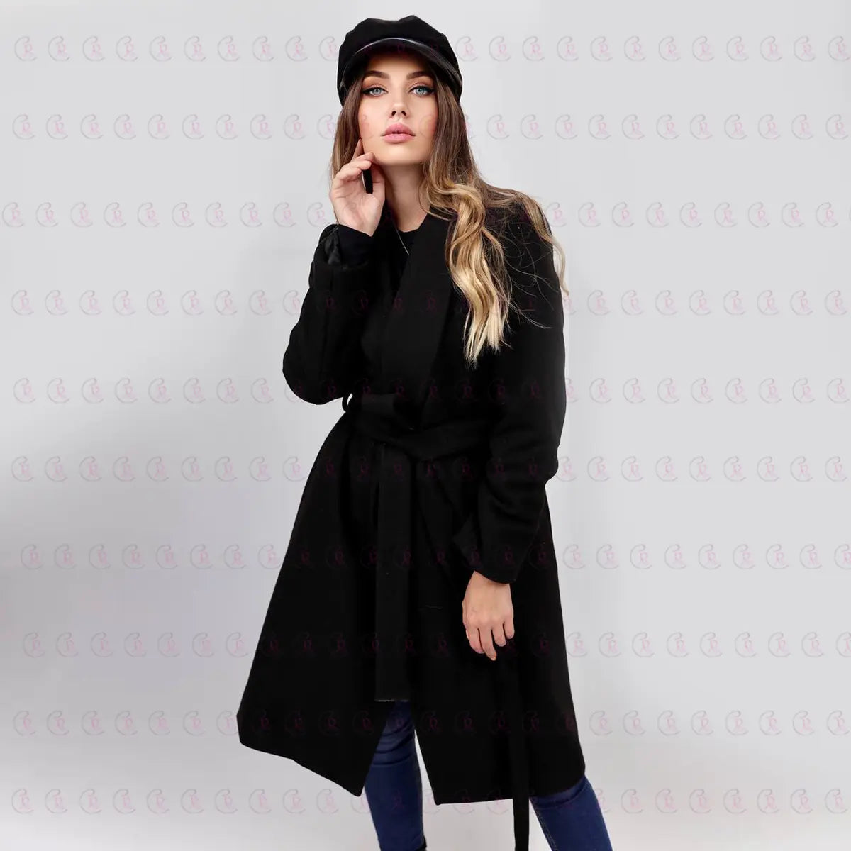 Simple Black Coat with Belt - EMY & ROSE Boutique