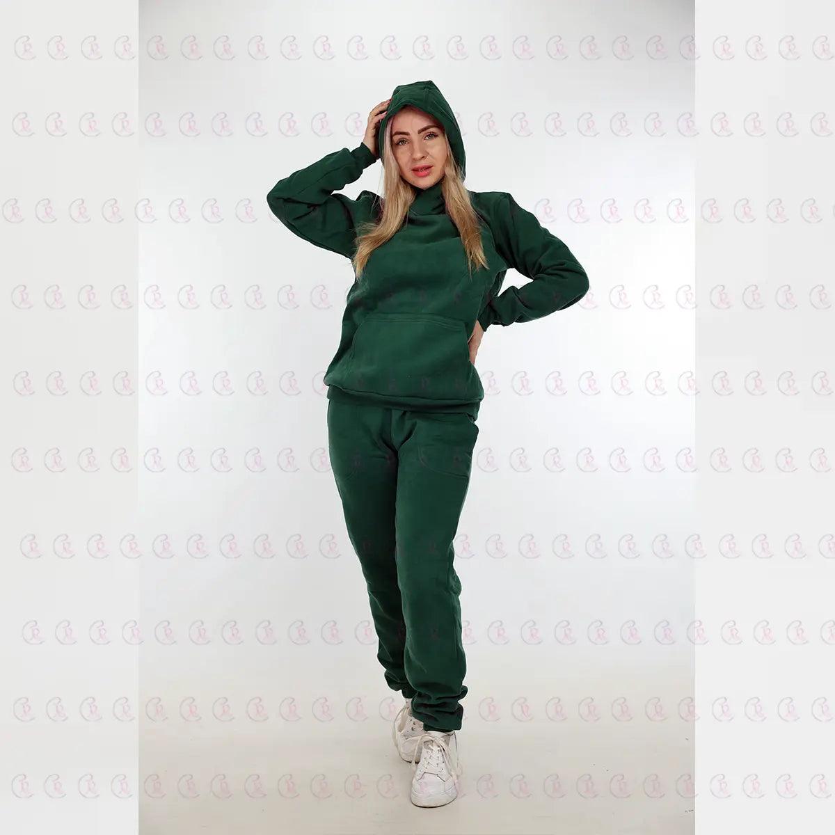 Green Forest Hoodie Cotton Tracksuit Heavy Milton - Padded - EMY & ROSE Boutique
