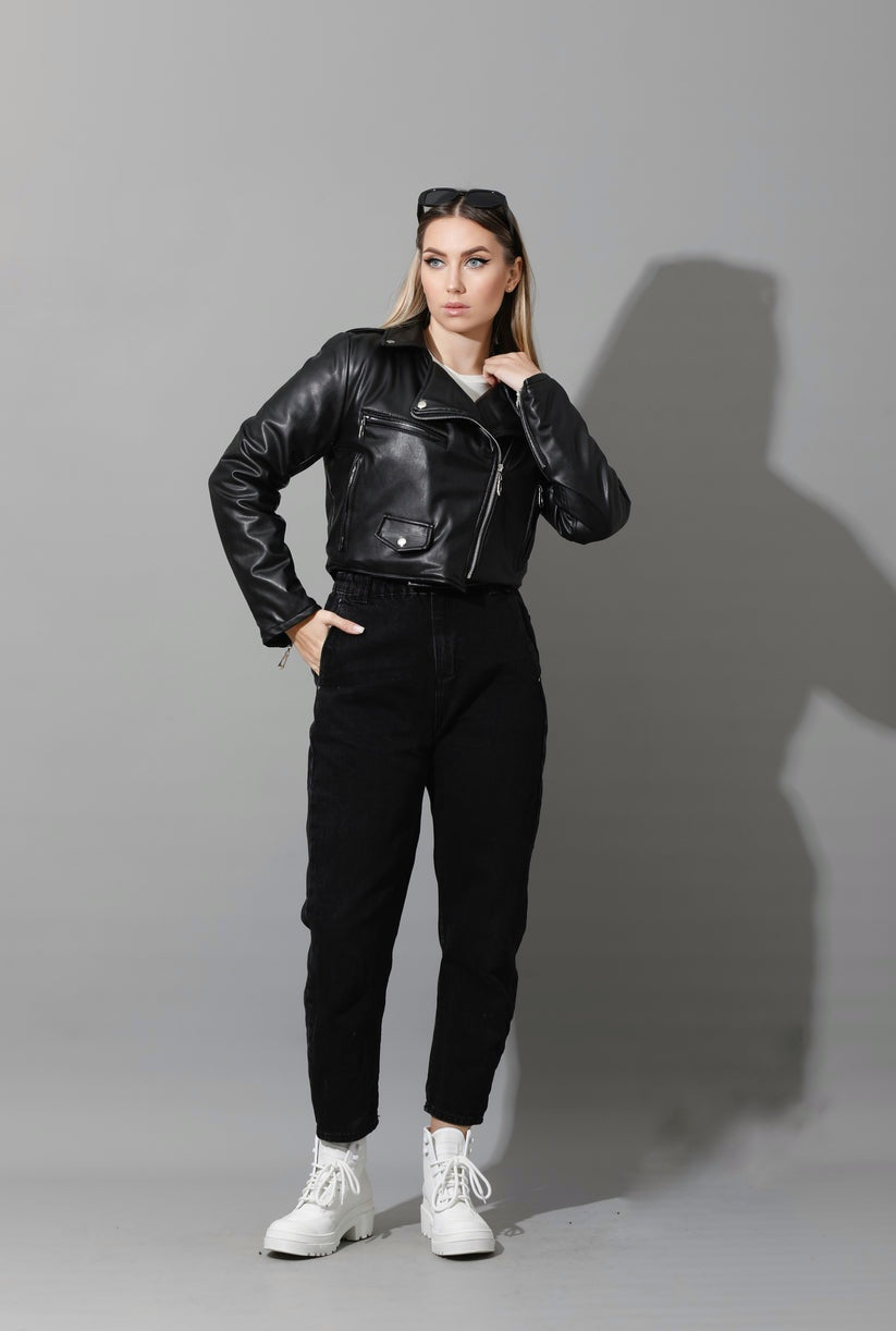 Faux Leather Biker Jacket - Black  - EMY & ROSE Boutique