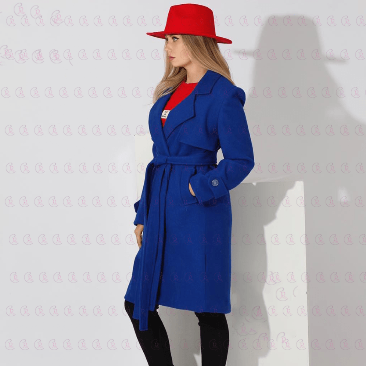 Simple Blue Coat With Belt - EMY & ROSE Boutique