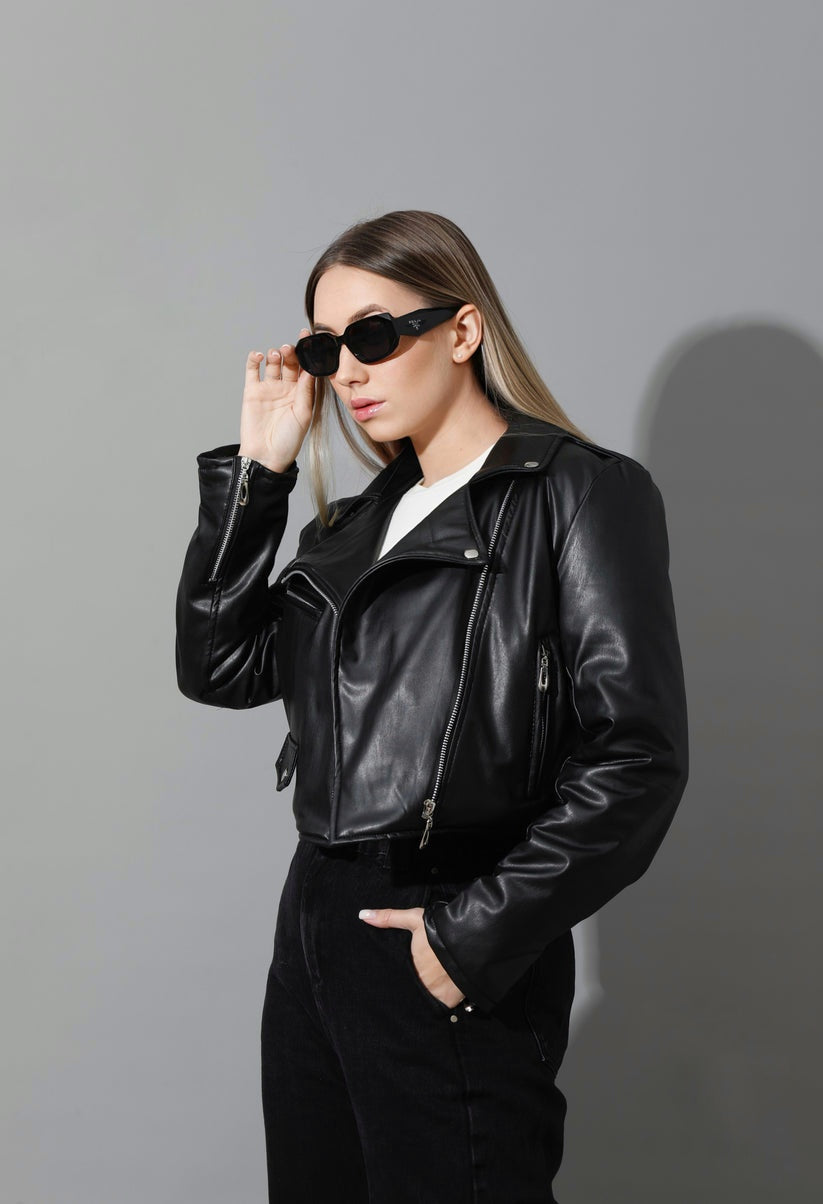 Faux Leather Biker Jacket - Black - EMY & ROSE Boutique