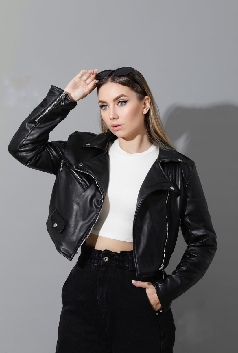 Faux Leather Biker Jacket - Black  - EMY & ROSE Boutique