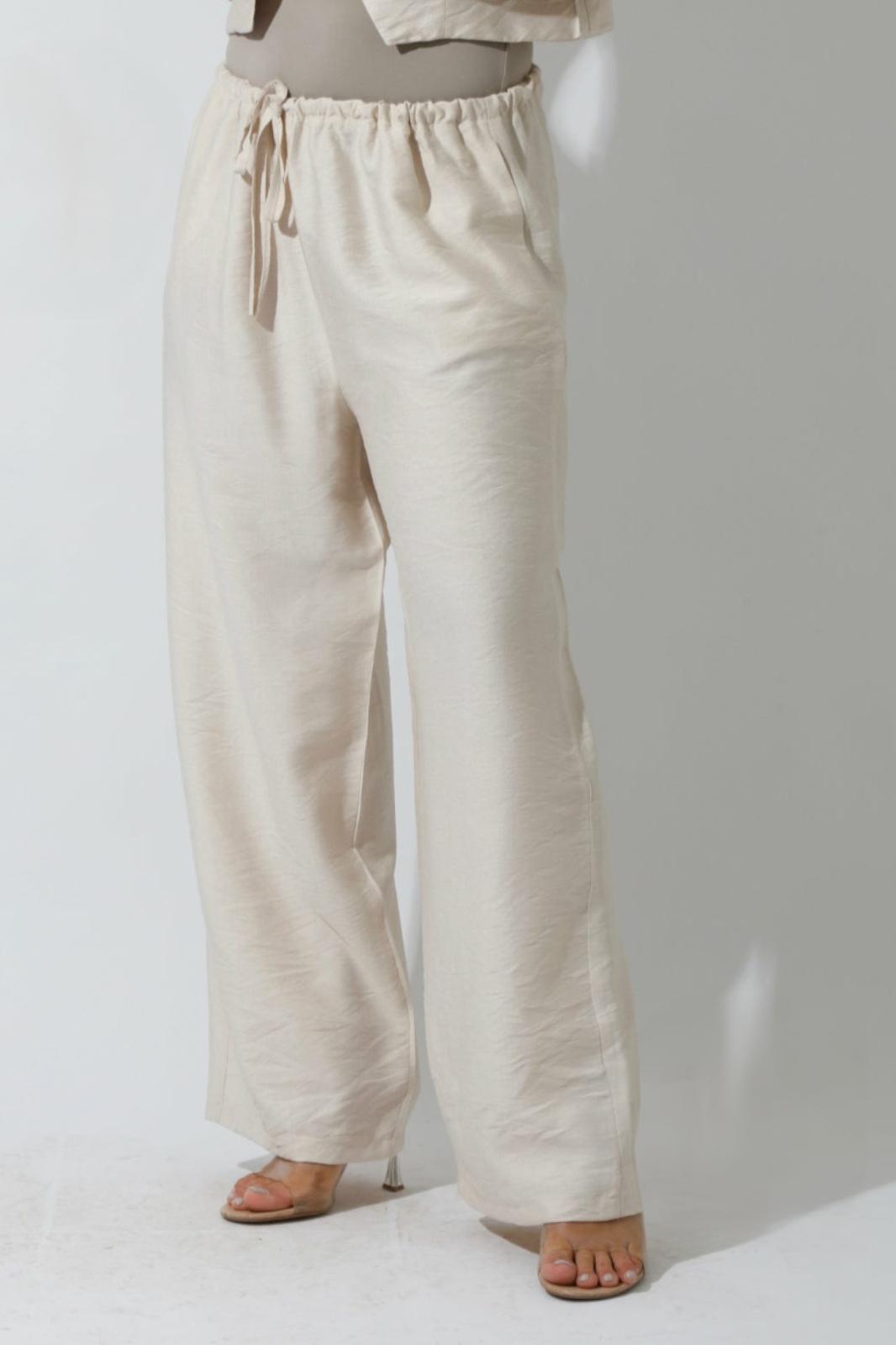 Spanish Linen - Regular Fit - Beige Set - Short Kimono & Wide leg pants