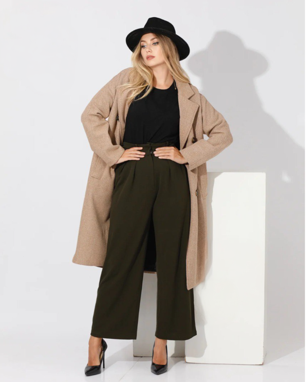 Oversized Double Breasted Womens Wool Coat Beige