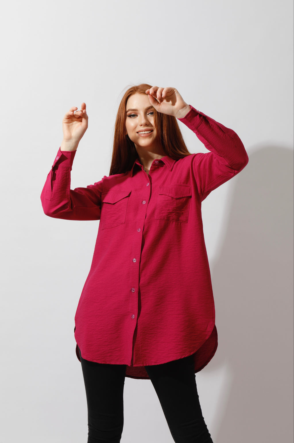 Linen Women's Blouse with Long Sleeves and Two Pockets - EMY & ROSE Boutique