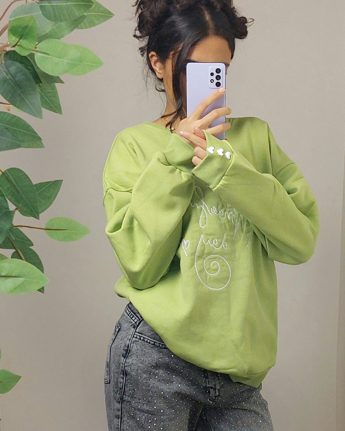 Cotton - oversized sweatshirt - Embroidered Front - long sleeves