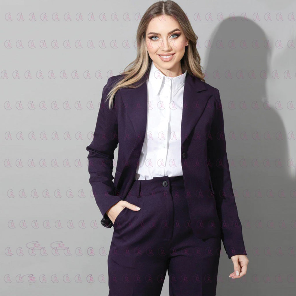 Women Slim Fit Formal Pant Suit Single Breasted - EMY & ROSE Boutique