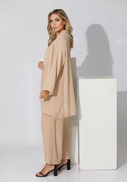 Beige Co-ord - Kimono With Belt + Loose fit Pants