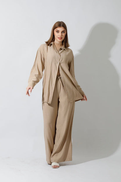 Spanish Linen - Relaxed Fit Beige Set Shirt + Pants