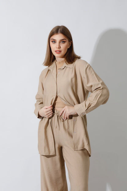 Spanish Linen - Relaxed Fit Beige Set Shirt + Pants