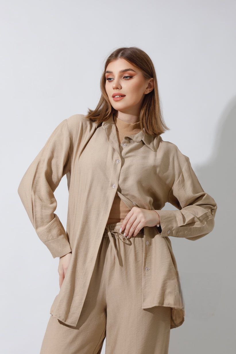 Spanish Linen - Relaxed Fit Beige Set Shirt + Pants