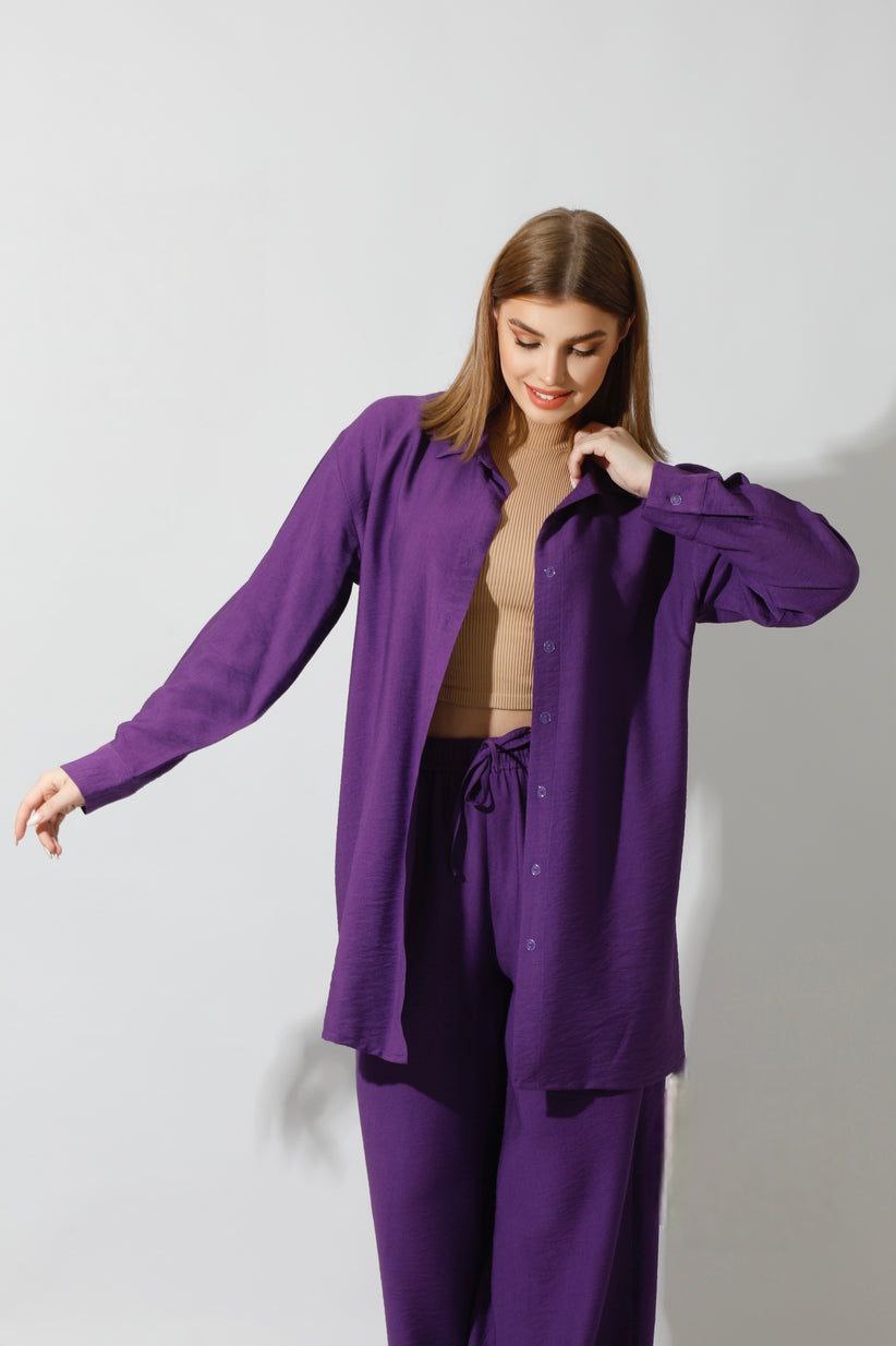 Spanish Linen - Relaxed Fit Purple Set Shirt + Pants