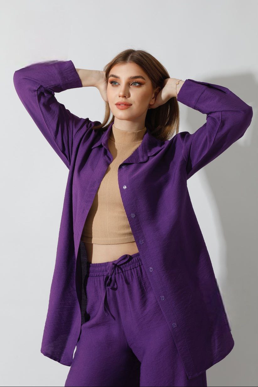 Spanish Linen - Relaxed Fit Purple Set Shirt + Pants