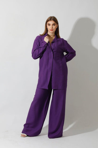 Spanish Linen - Relaxed Fit Purple Set Shirt + Pants