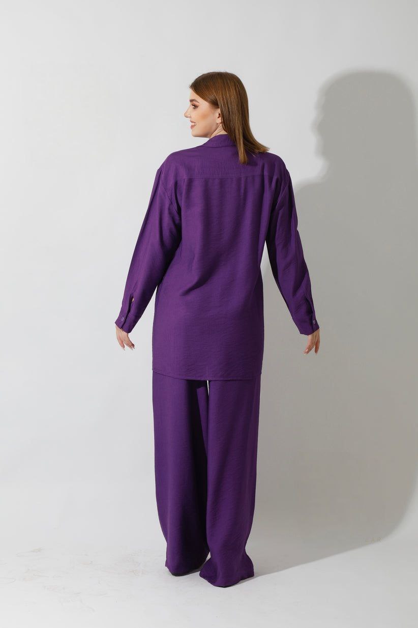 Spanish Linen - Relaxed Fit Purple Set Shirt + Pants