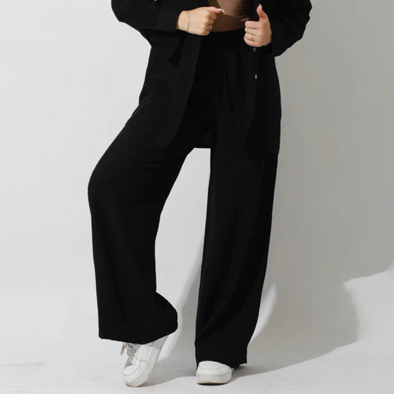 Spanish Linen - Black Wide Leg Pants