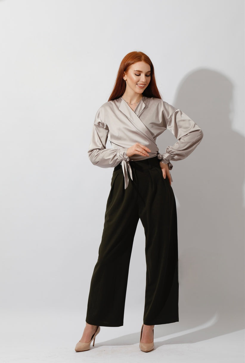 Regular Fit - Satin Blouse - Wrap Style