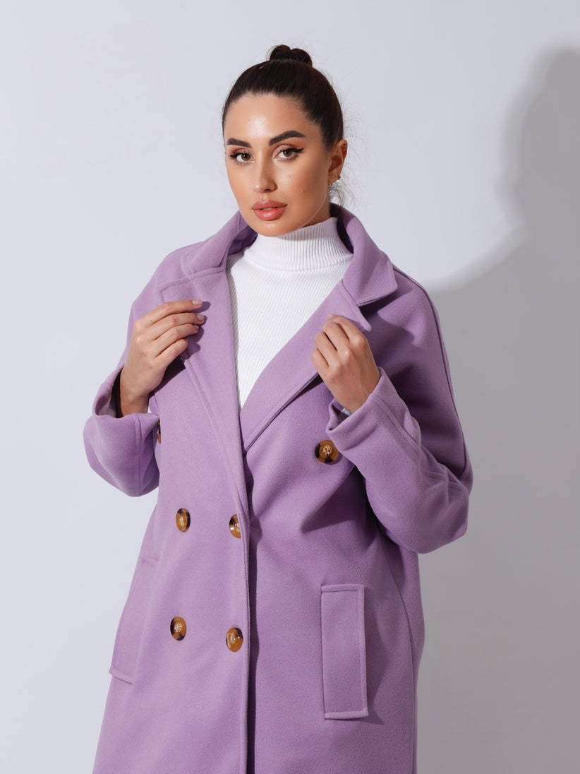 Oversized Double Breasted Womens Wool Coat Beige