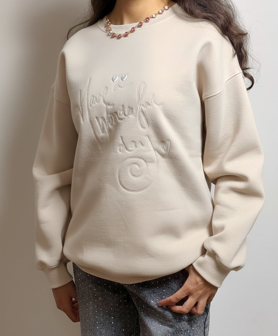 Cotton - oversized sweatshirt - Embroidered Front - long sleeves