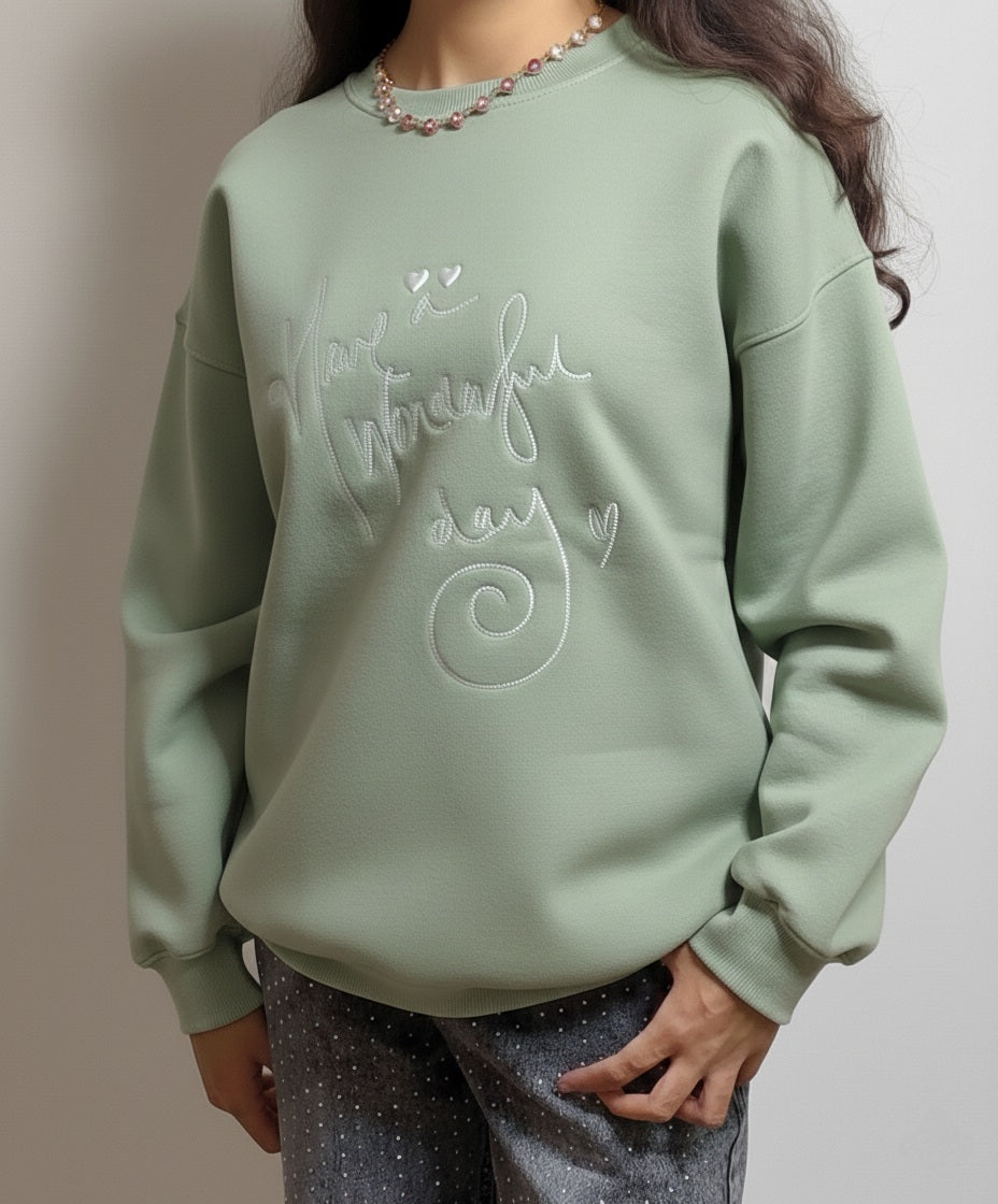 Cotton - oversized sweatshirt - Embroidered Front - long sleeves