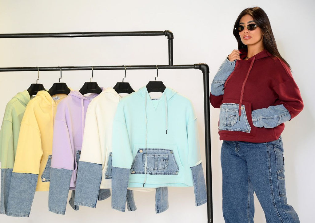 Hoodie with denim