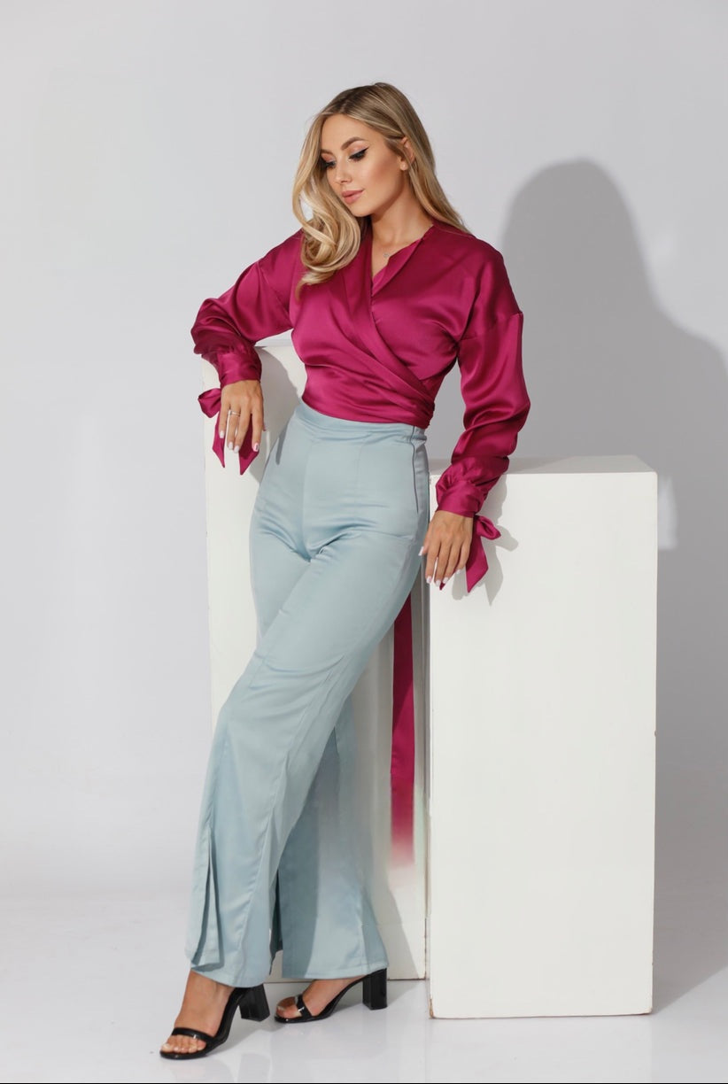 Regular Fit - Satin Blouse - Wrap Style