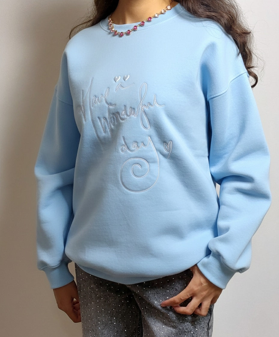 Cotton - oversized sweatshirt - Embroidered Front - long sleeves