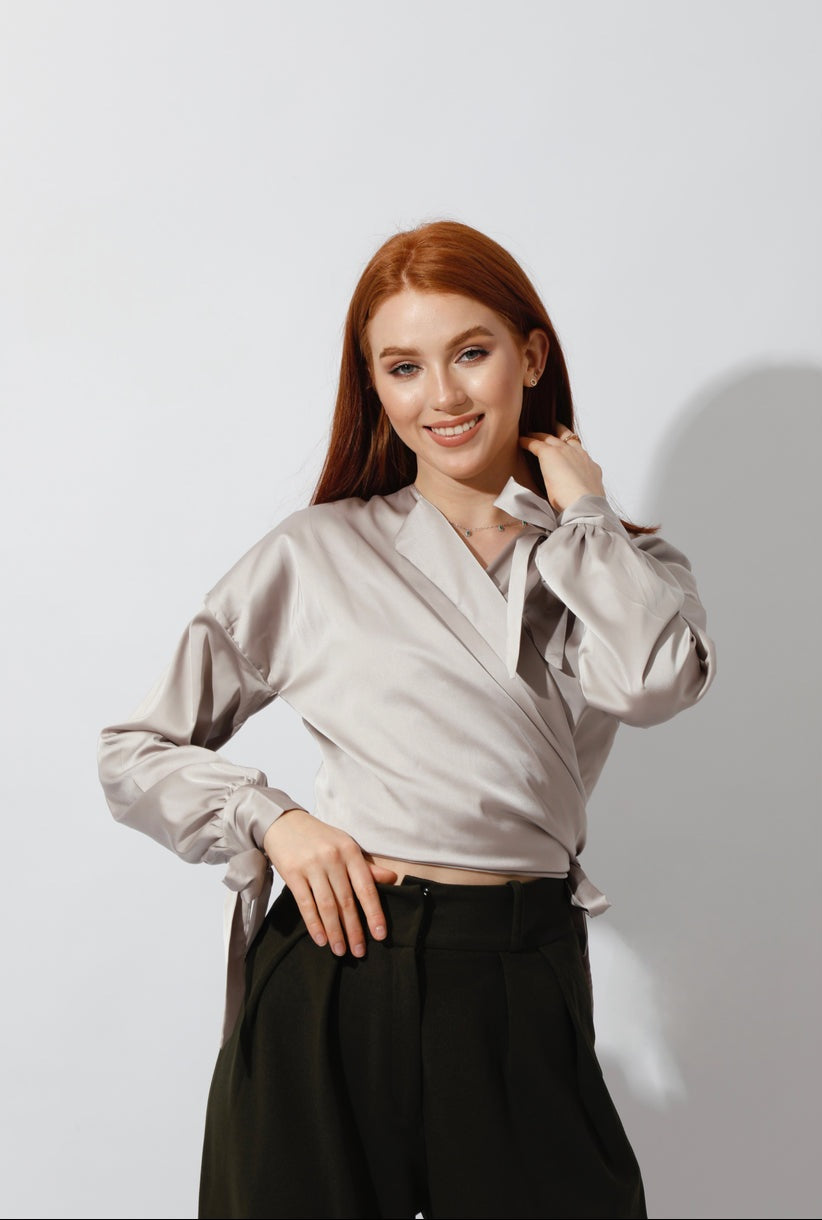 Regular Fit - Satin Blouse - Wrap Style