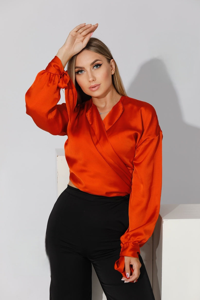 Regular Fit - Satin Blouse - Wrap Style