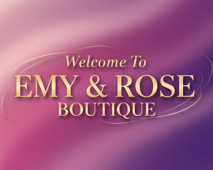 use a gradient of pink and purple with text Welcome To EMY & ROSE BOUTIQUE 