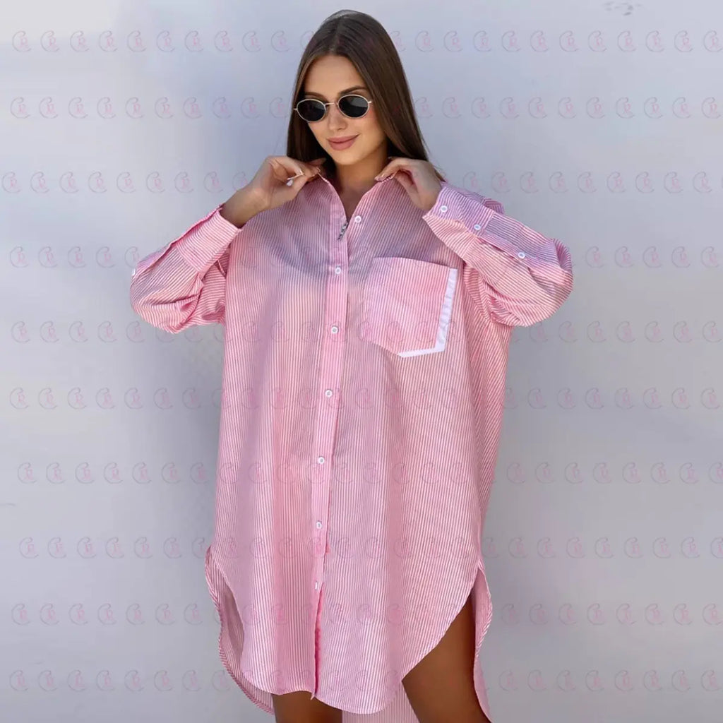 striped Knee Shirt - Dress Shirt - EMY & ROSE Boutique 