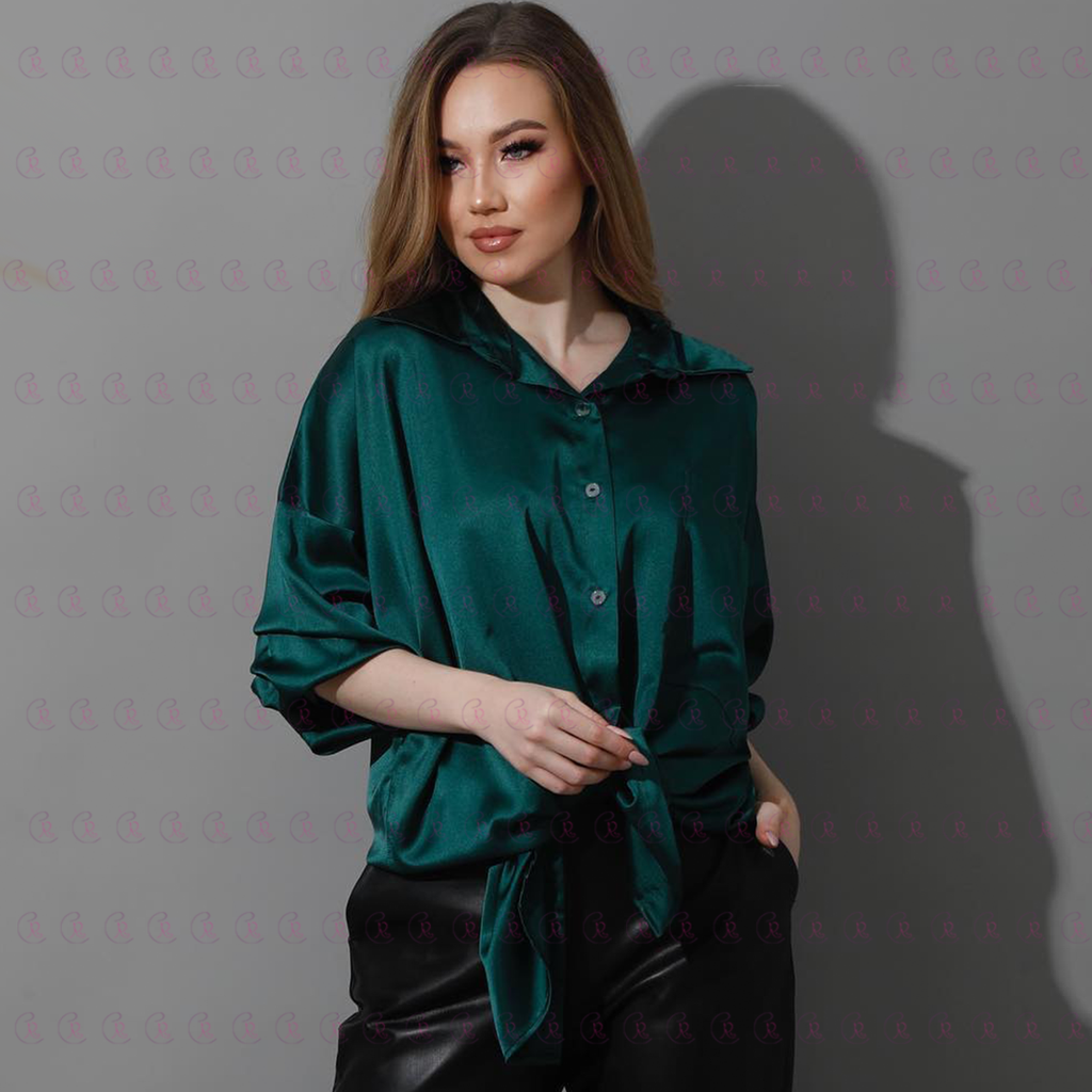 Knee Satin Oversized Shirt - Long Sleeves - Long Shirt - EMY & ROSE Boutique