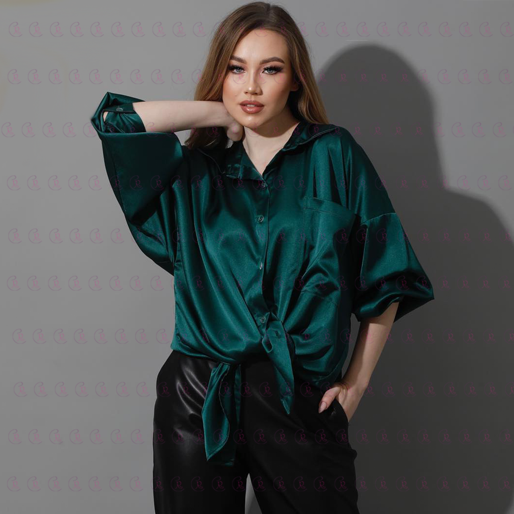 Knee Satin Oversized Shirt - Long Sleeves - Long Shirt - EMY & ROSE Boutique